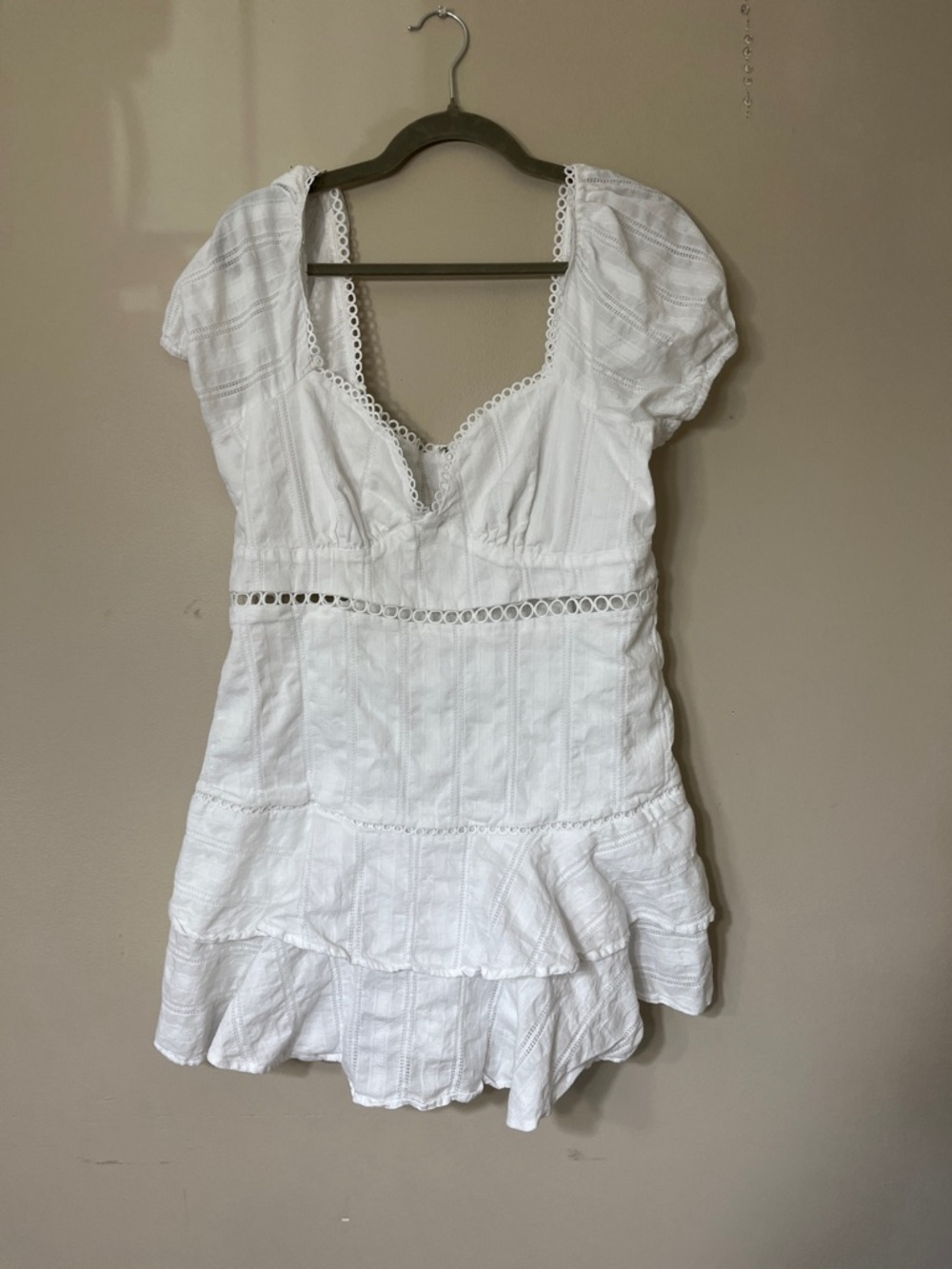White Eyelet Mini Dress with Puff Sleeves